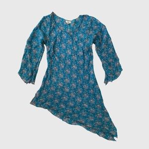 100% Silk Alchemy Blue & Purple Funky Boho Asymmetrical Mini Dress Size M